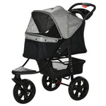 Folding 3 Wheel Pet Stroller Travel Adjustable Canopy Storage Brake | Grey