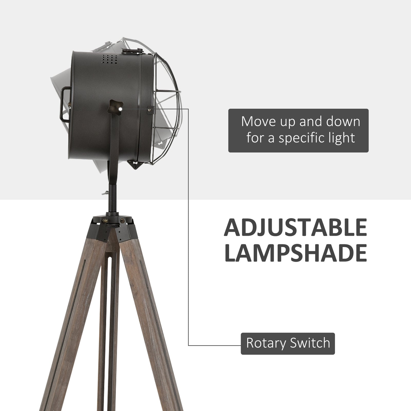 Tripod Floor Lamp Height Adjustable E27 Base Living Room