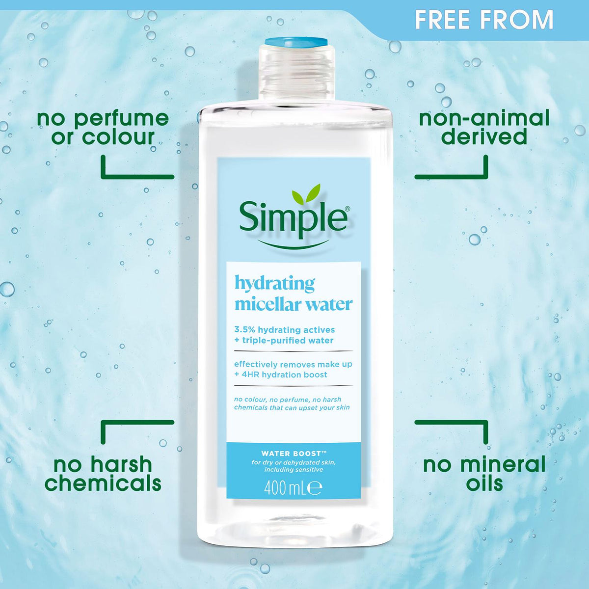 6 X 400ml Water Boost Micellar Cleansing Water For Dehydrated Skin | Set of 6 | White