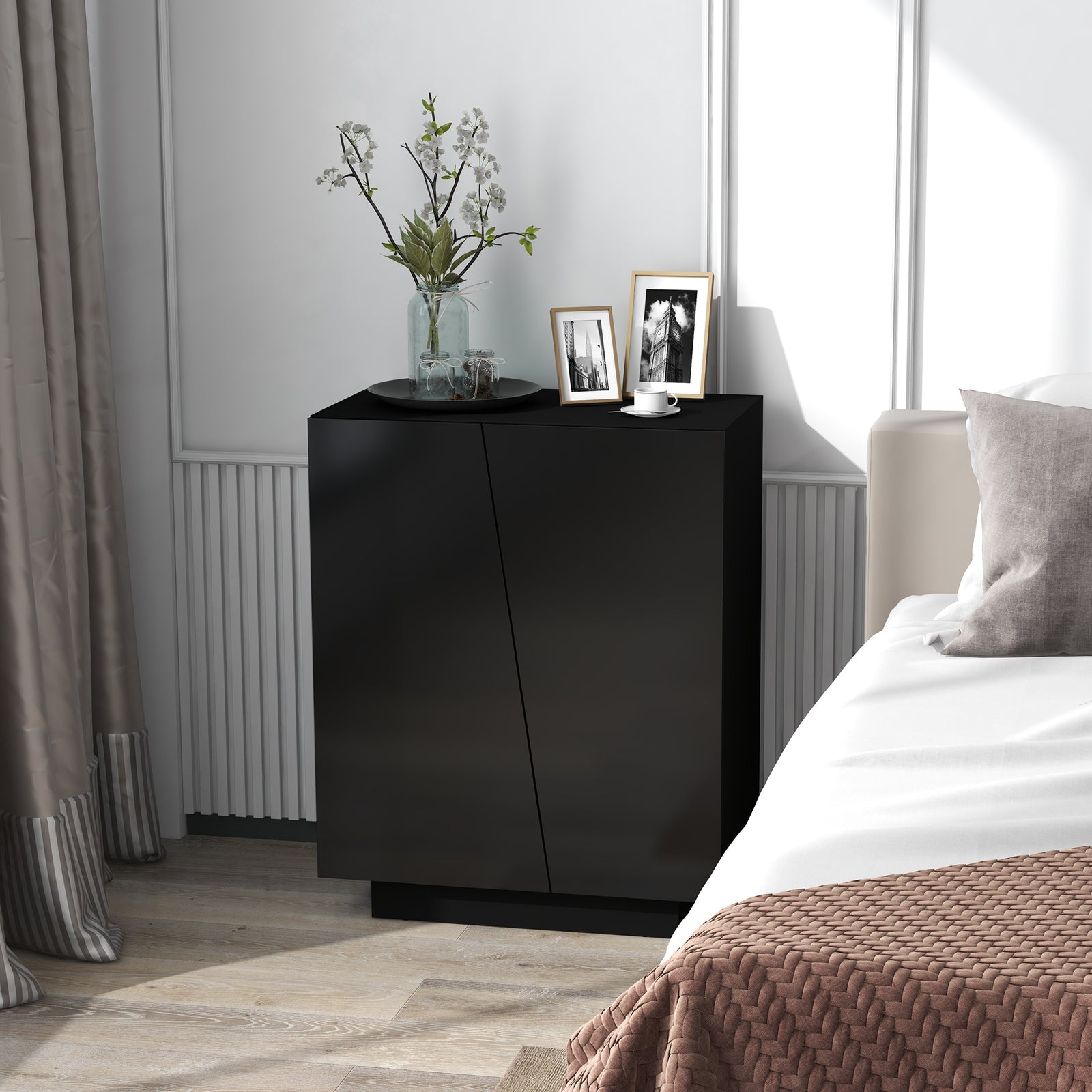 High Gloss Storage Cabinet For Bedroom Living Room | One Size | Black