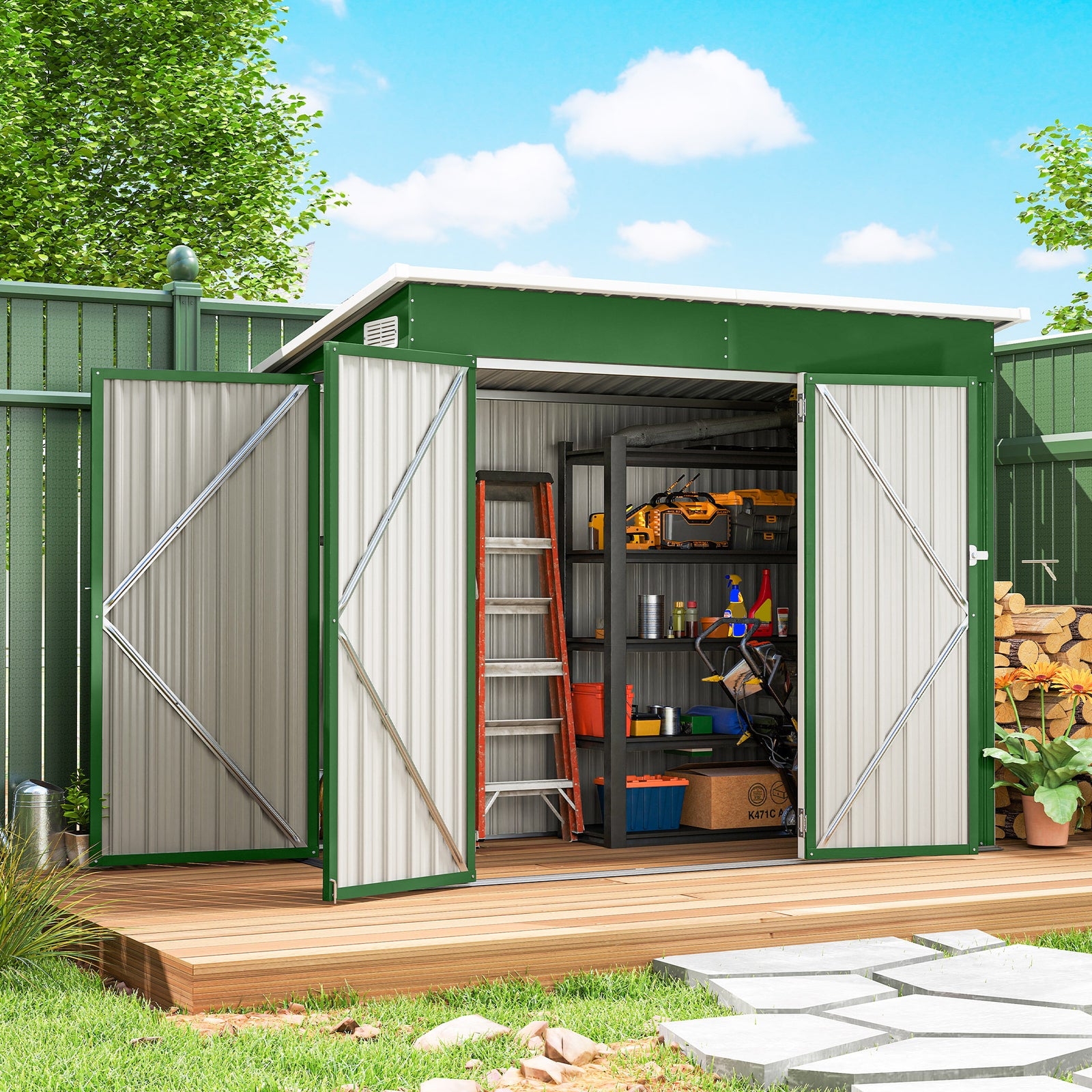 Outdoor Storage Shed, 7.5 X 4.3ft Metal Garden Shed | Green