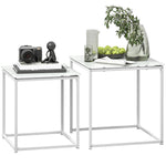 HOMCOM Nest Of 2 Side Tables Set Of Bedside Tables For Living Room White