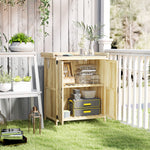 Wooden Garden Storage Shed W/hinged Roof And Shelf | Natural