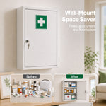 Medicine Cabinet Lockable Wall Mounted Storage Box Metal Home,white