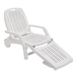Outdoor Folding Lounge Chair Recliner With Wheels | White