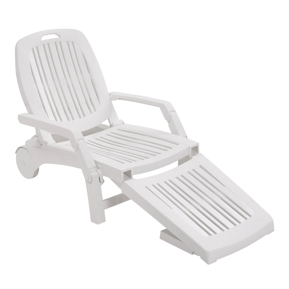 Outdoor Folding Lounge Chair Recliner With Wheels | White