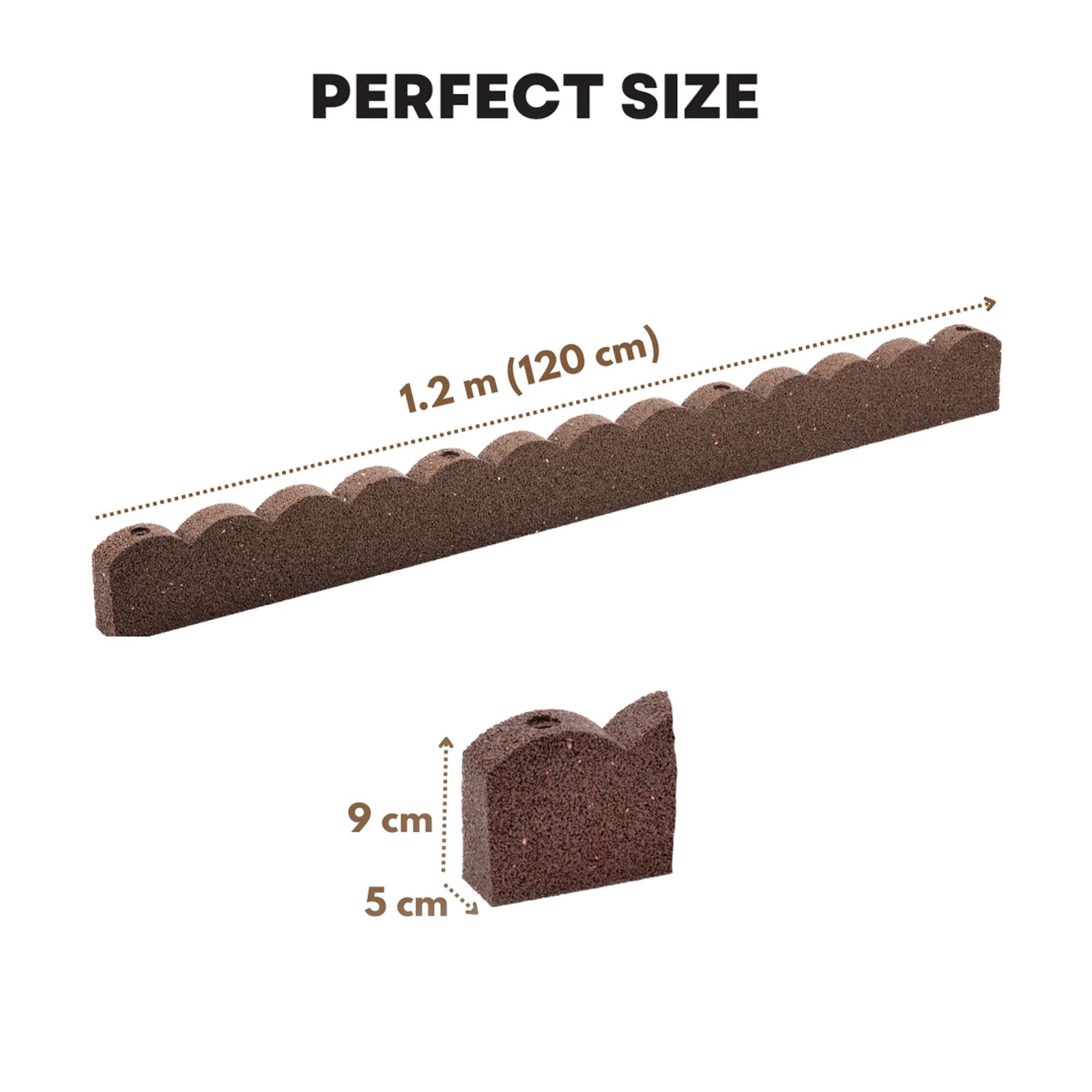 Recycled Rubber Scallop Garden Edging Border 1.2m | Set of 22 | Brown