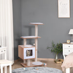 Wood Cat Tree Tower Scratching Post Kitten Activity Centre W/ Cushion