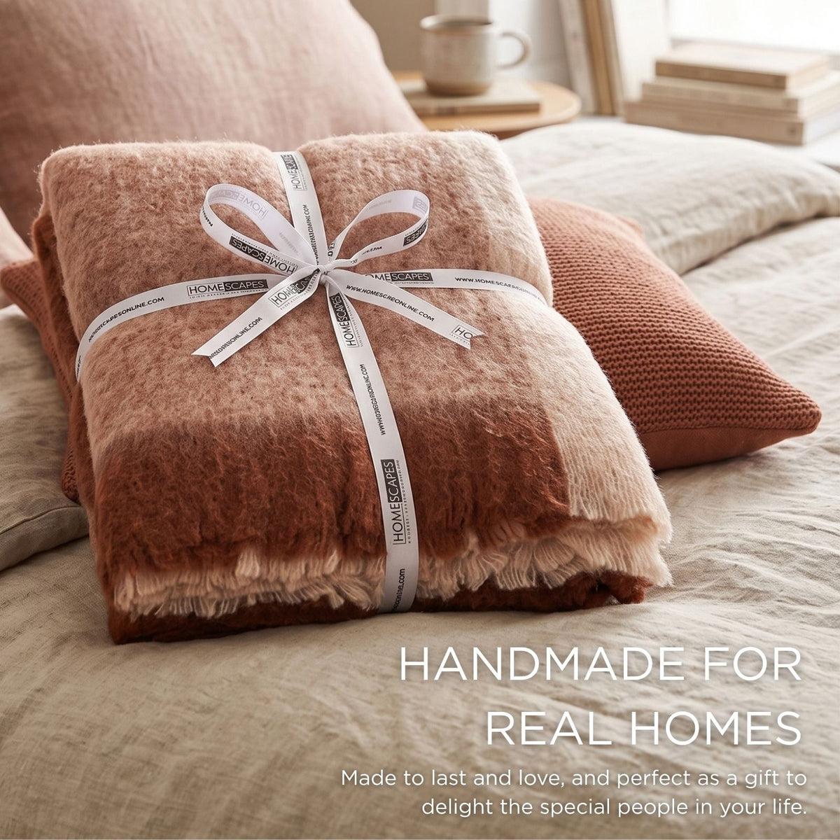 Pure Handmade Halo Gradient Wool Blend Bed & Sofa Throw Blanket, Rust