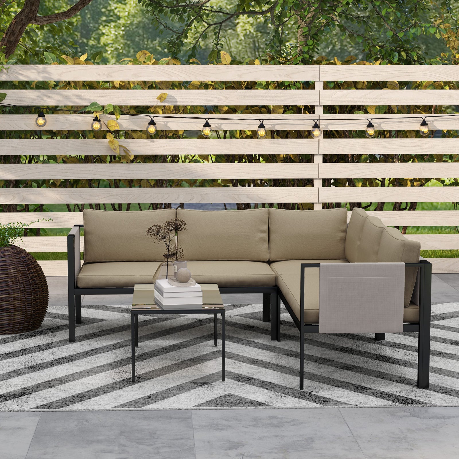 4 Piece Garden Furniture Set W/ Breathable Mesh Pocket