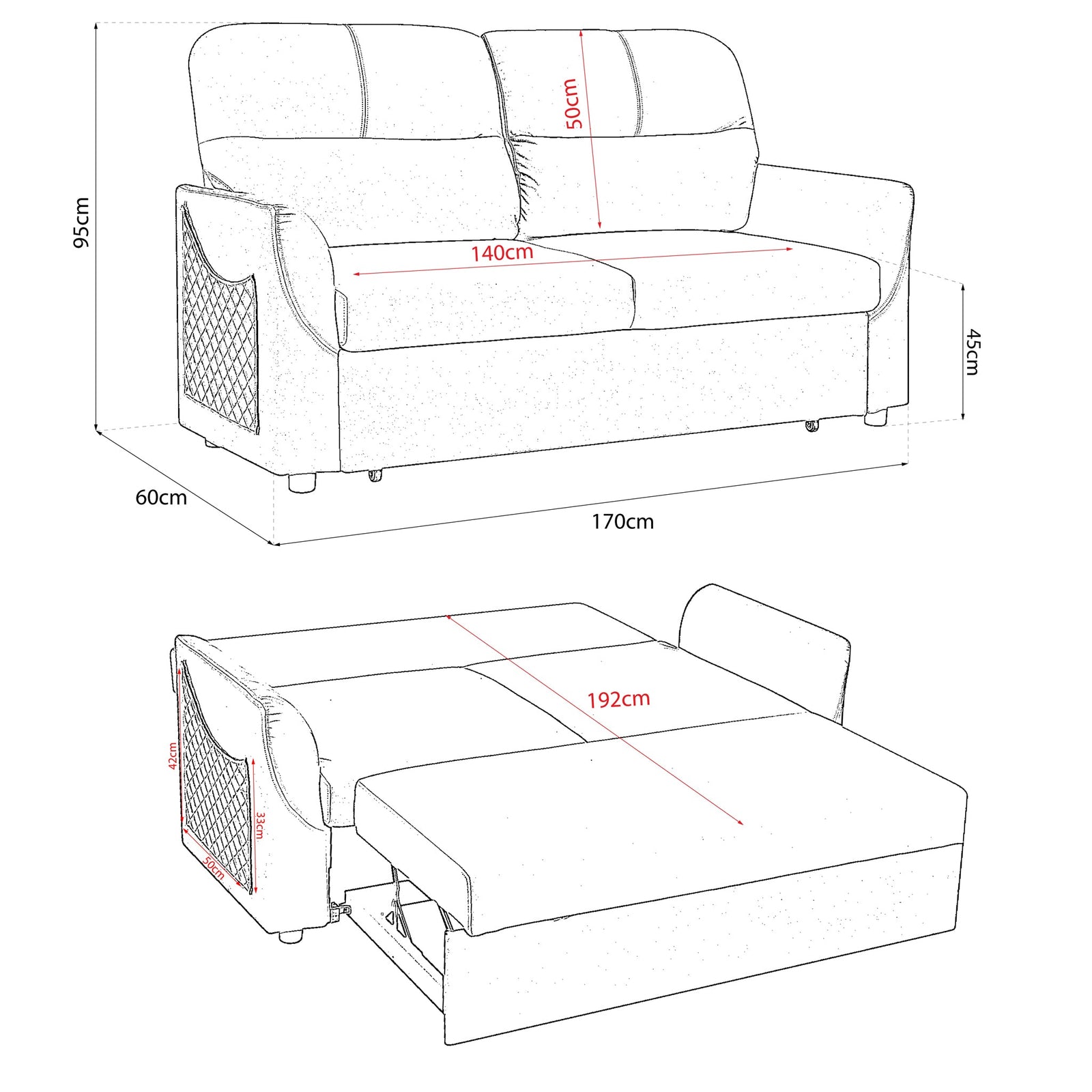 Faux Suede Double Pull-out Sofa Bed - 2 Seater