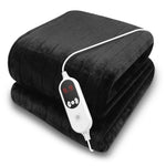 Deluxe Electric Throw Heated Double Over Blanket Soft Fleece 9 Heat & 12 Timer Settings | L | Black