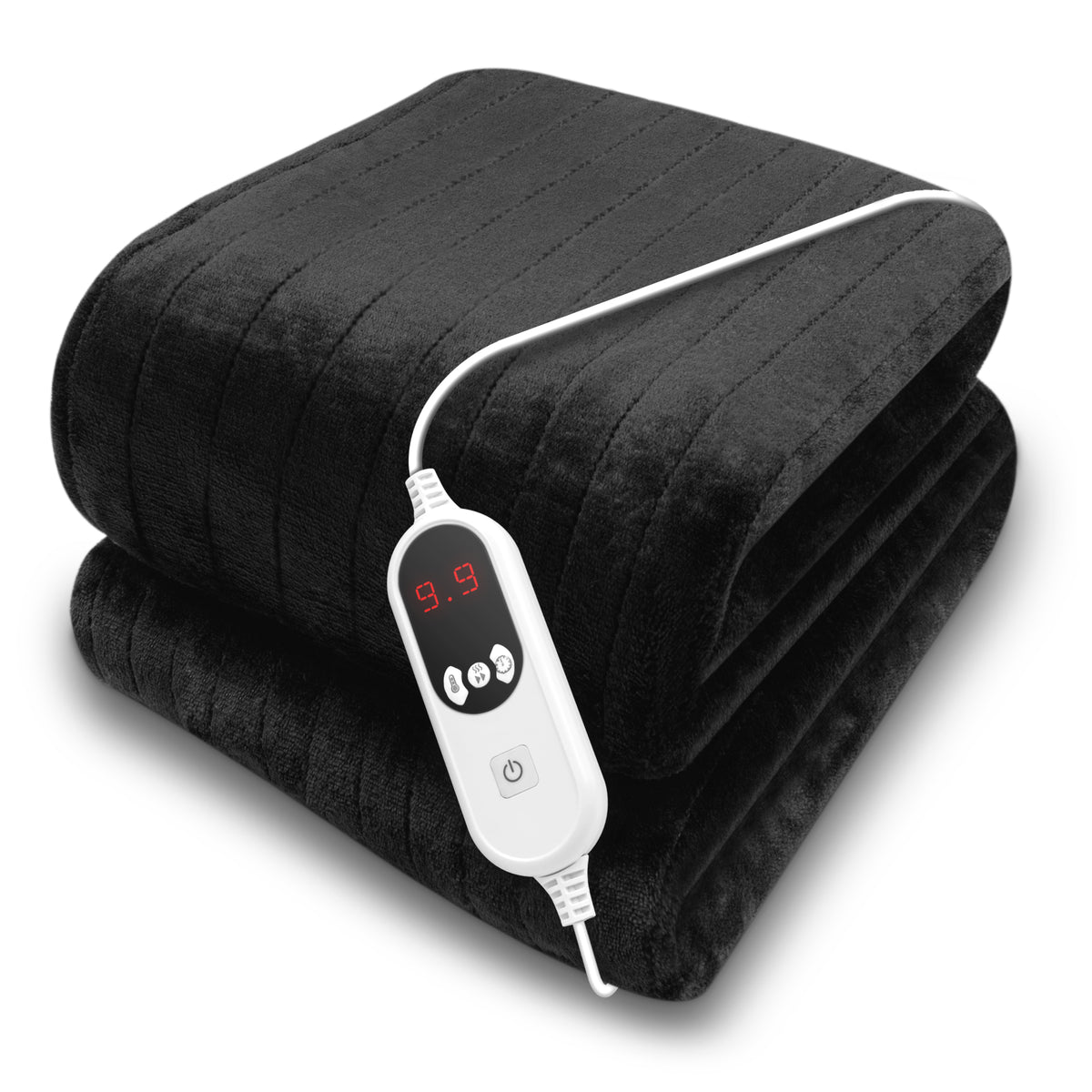 Deluxe Electric Throw Heated Double Over Blanket Soft Fleece 9 Heat & 12 Timer Settings | L | Black