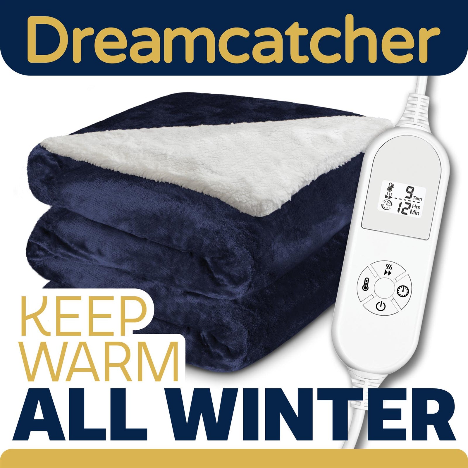 Sherpa Fleece Electric Heated Throw Over Blanket Double Polyester 160cm X 120cm | L | Blue