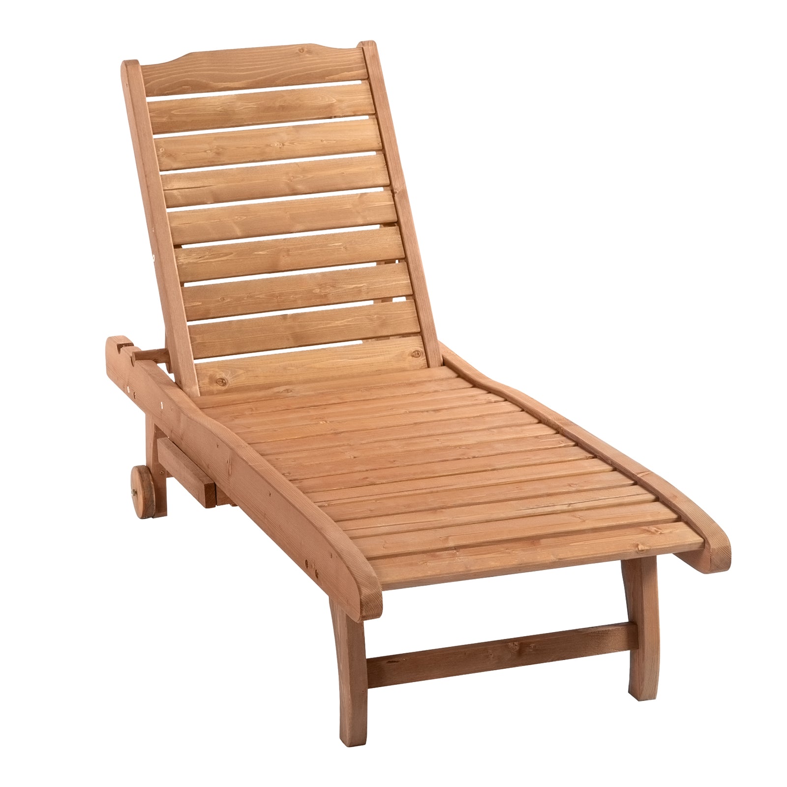 Wooden Sun Lounger W/ Pull-out Tray & Wheels