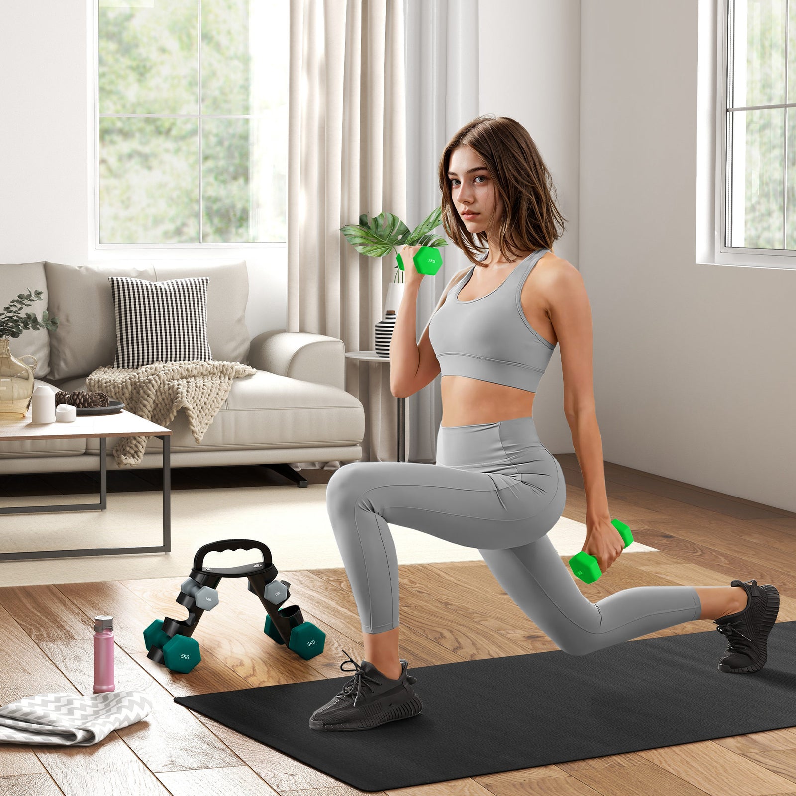 Dumbbells Set With Carry Rack, 7 Weights, For Home Gym | Large
