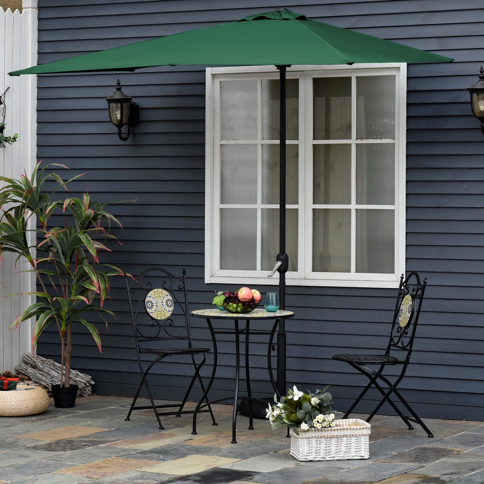2.3m Half Round Parasol W/ Crank Handle | Green