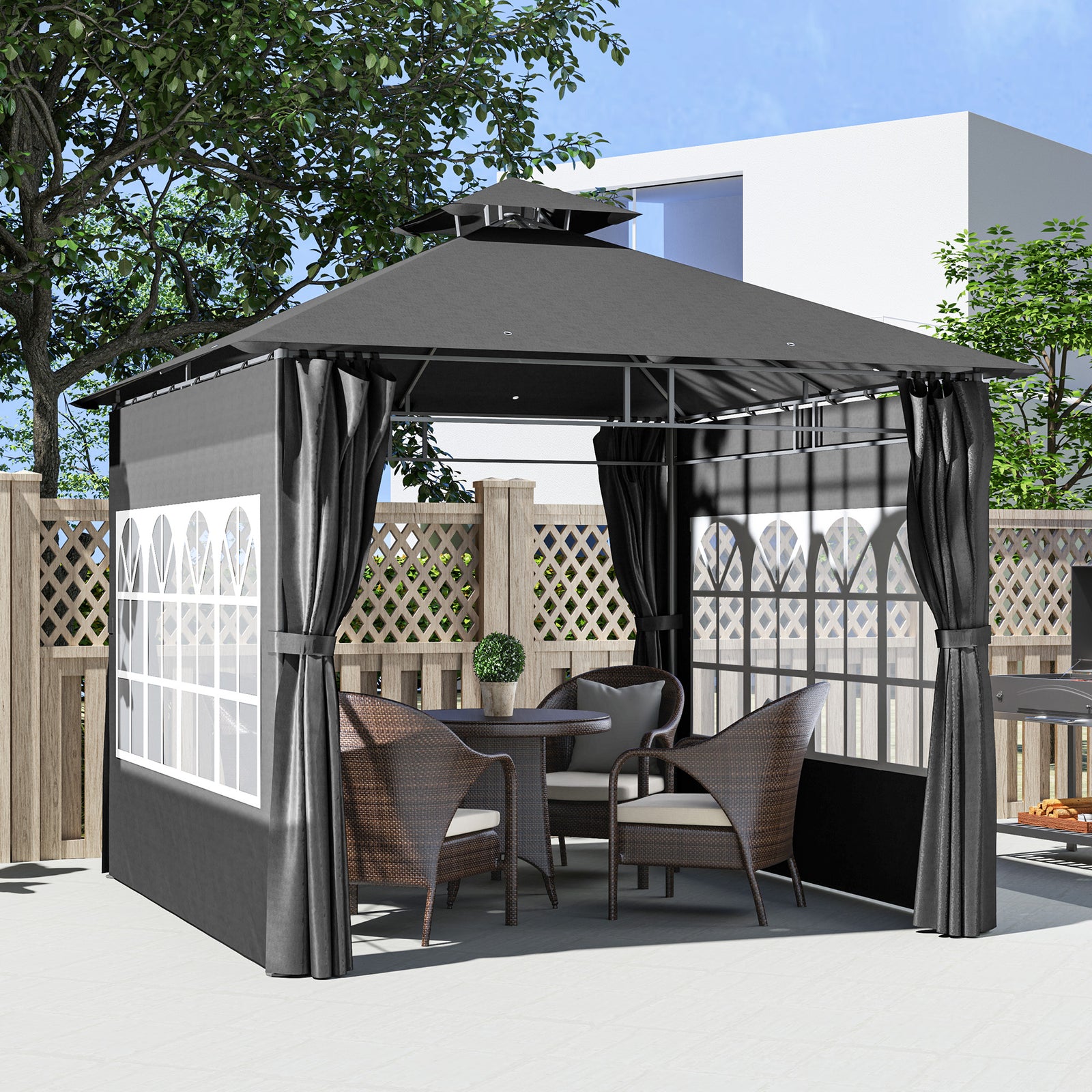 3 X 3 M Garden Gazebo, Outdoor Canopy Shelter | Dark Gray