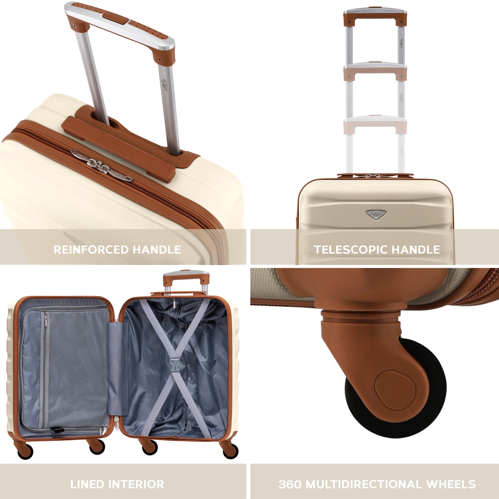 55x40x20cm Lightweight Luggage Hard Shell Cabin Suitcase 60+ Airlines Approved - Carry On Case - 4 Wheels | 55 x 40 x 20cm | Cream