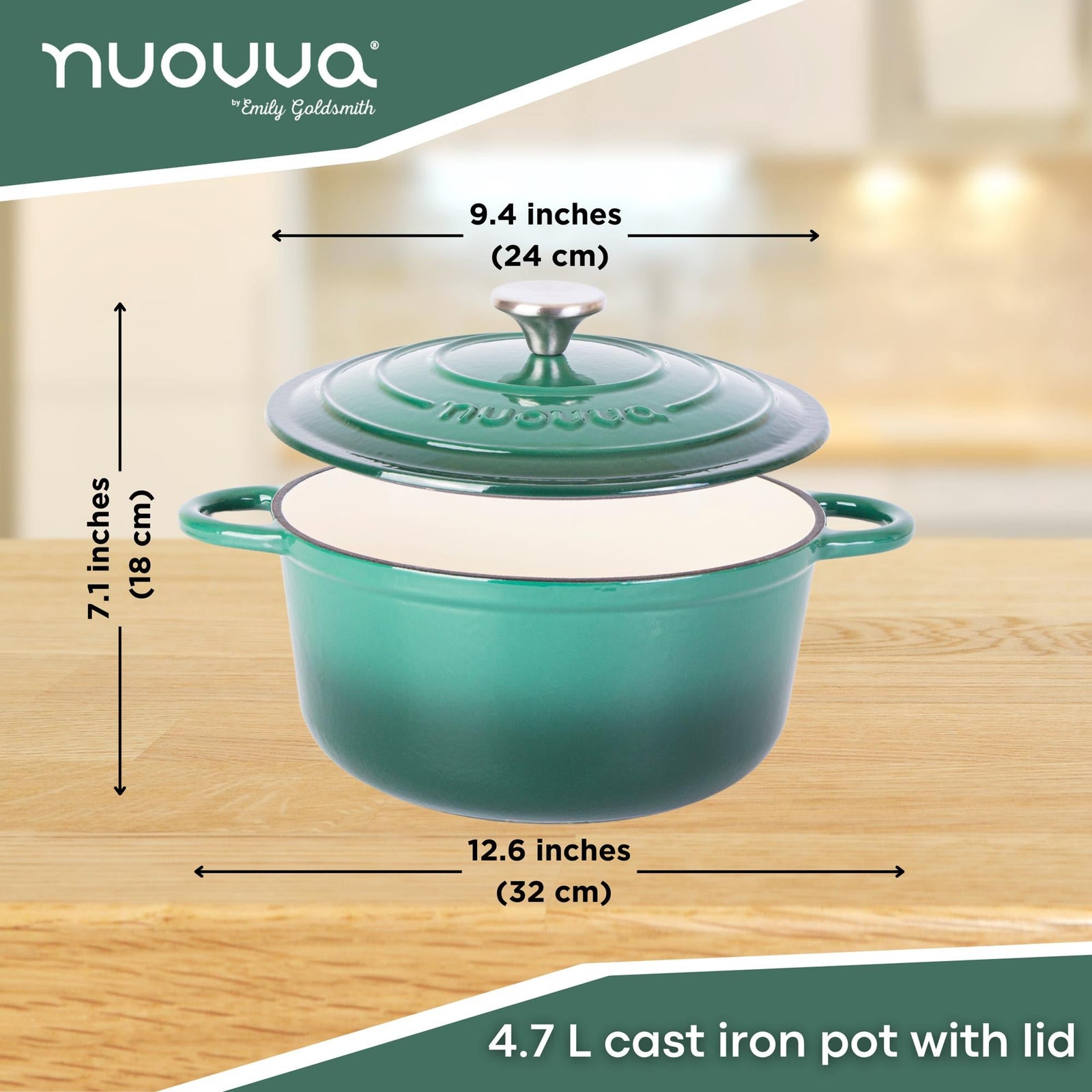 Cast Iron Dutch Oven With Lid Casserole - 24cm (4.7l) | Dark Green