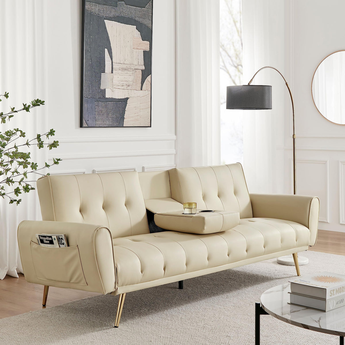 Lora Faux Leather Sofa Bed 3 Seater | Cream