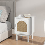 Boho Bedside Table With Rattan Door And Adjustable Shelf | White