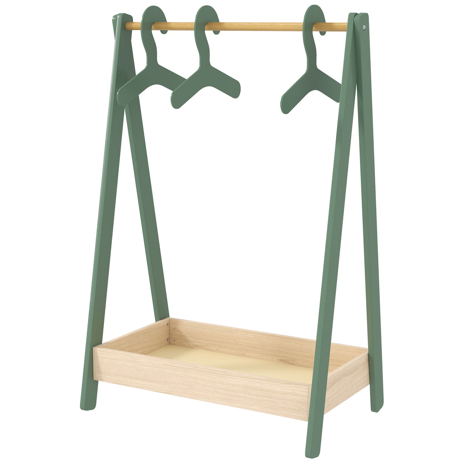 Aiyaplay Kids Clothes Rail With Hangers, Base Shelf For Girls, Boys, Green