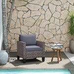 Single Rattan Chair, Garden Armchair W/ Cushions | Dark Gray