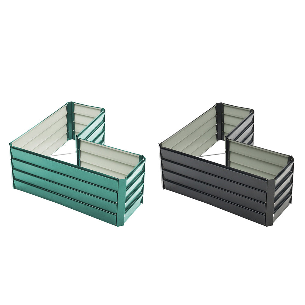 Outdoor Metal L-shaped Raised Garden Bed Garden Planter Plant | Dark Green