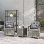 3 Pcs Aluminium Rattan Bistro Set W/ Cushions & Glass Top