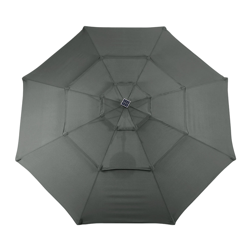 3m 3-tier Solar Led Patio Umbrella With 32 Led Lights, Crank Lift & Push-button Tilt Without Base