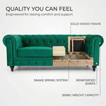 Chesterfield Scroll Arm Velvet Sofa 2 Seater | Emerald