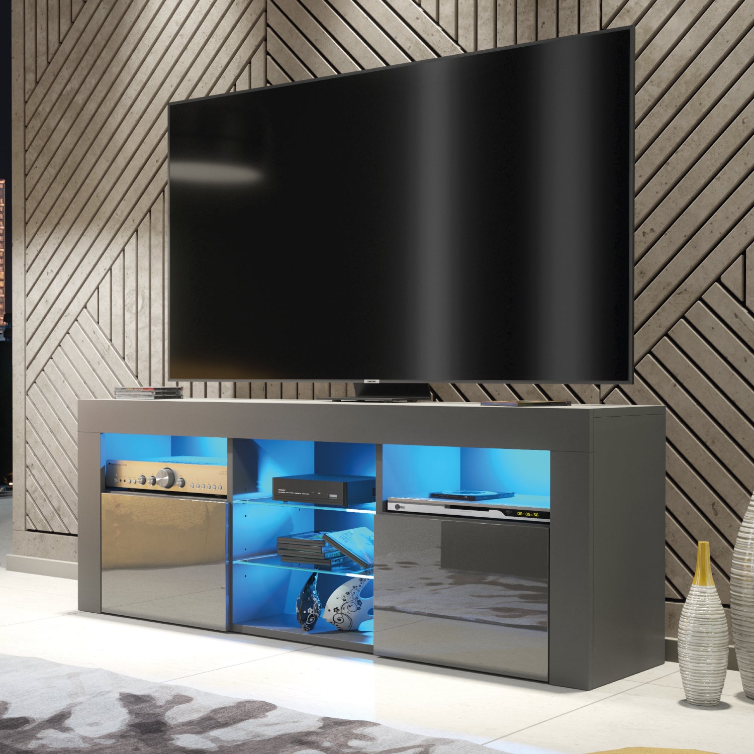 Pulse Tv Unit 145cm With Led Lights | Dark Grey