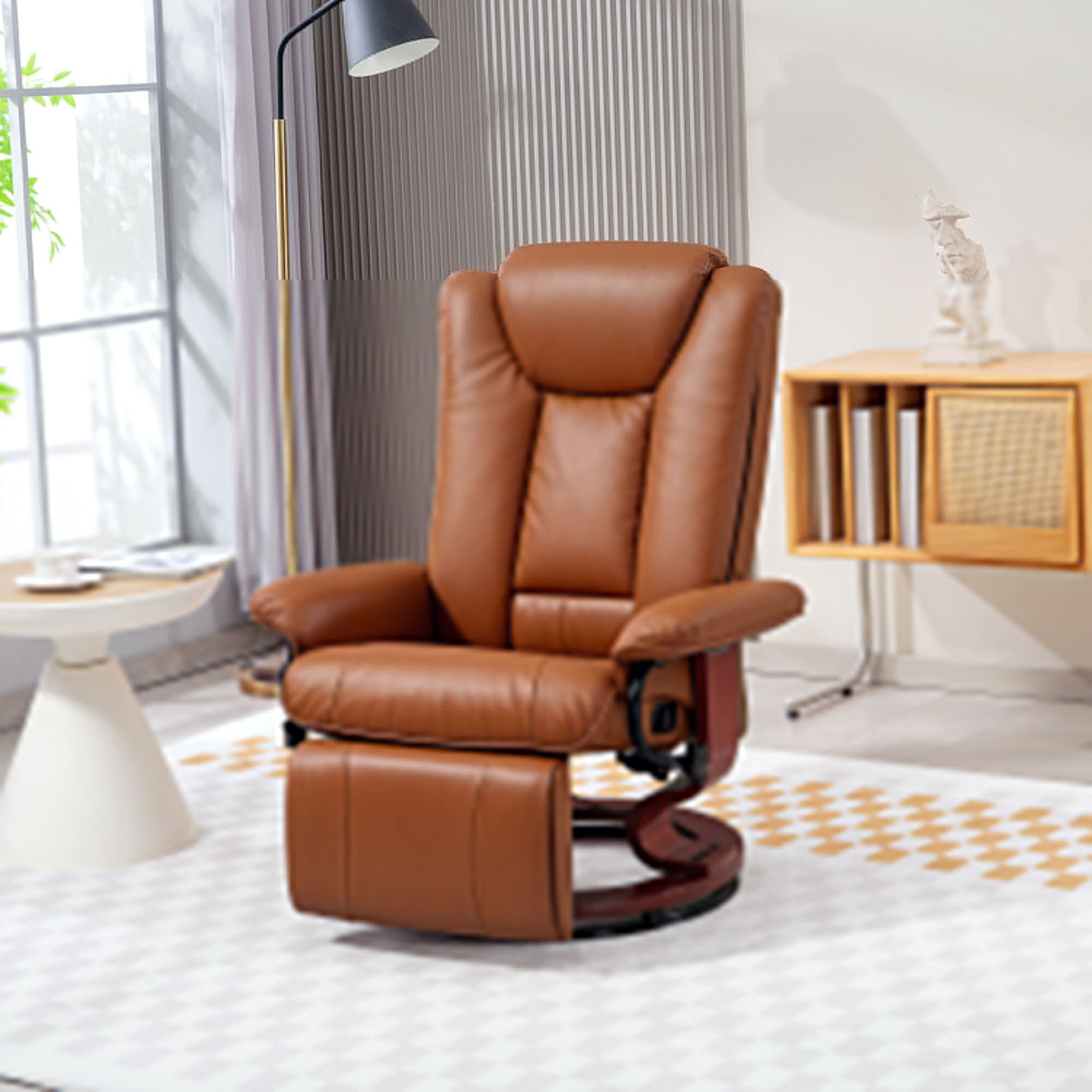 Pu Leather Reclining Armchair With Footrest For Living Room | One Size | Brown