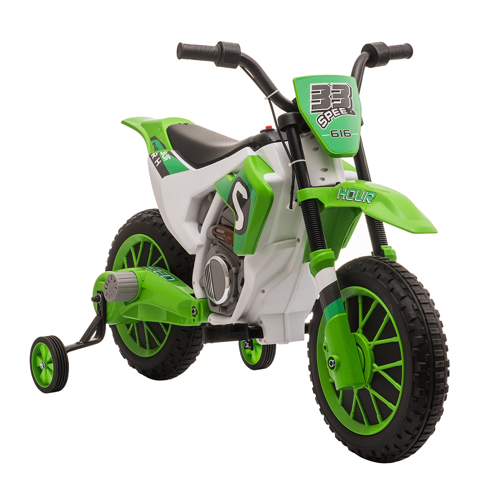12v Kids Electric Motorbike Ride-on Motorcycle W/ Training Wheels | Green