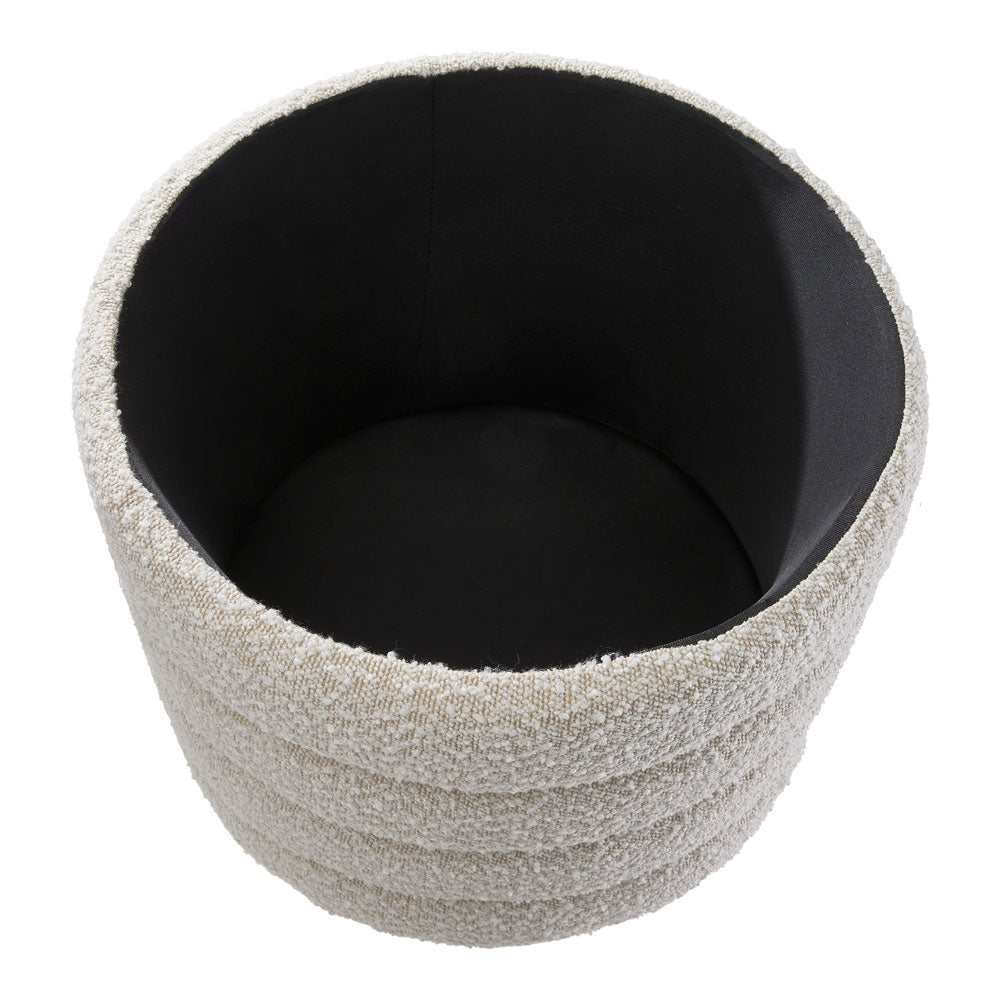 Beige Upholstered Round Storage Ottoman For Bedroom Living Room And Makeup Room