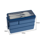 Bento-style Plastic Lunch Box With Cutlery 3-layer | Blue