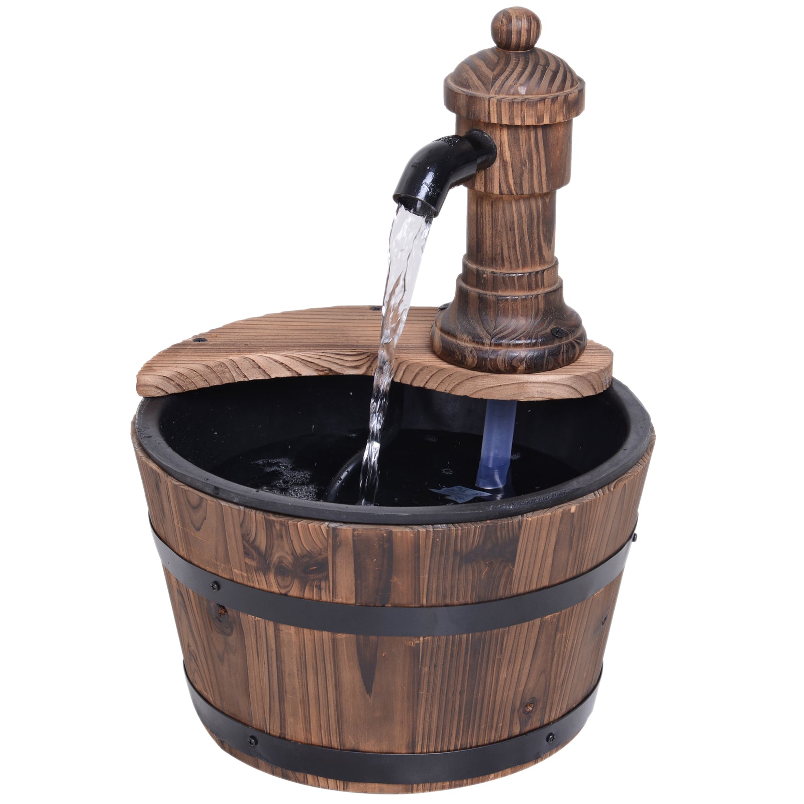 Barrel Patio Water Fountain With Electric Pump, Garden Decor