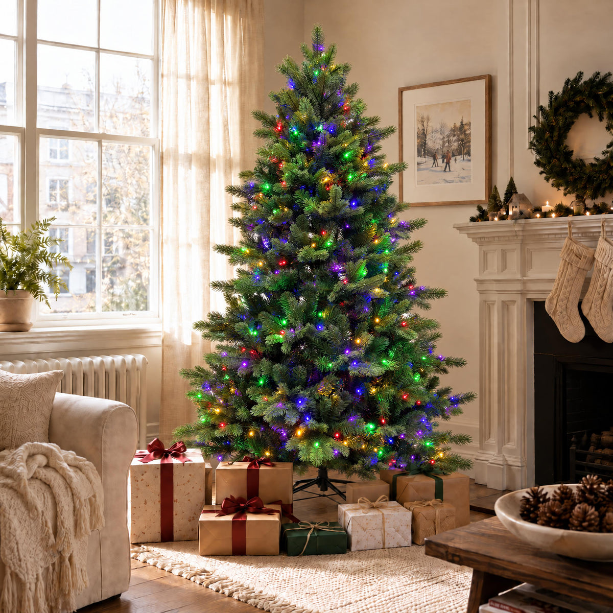 Artemis Home Silvenholt Pre-lit Pe/pvc Artificial Christmas Tree - Warm White & Multicolour Leds