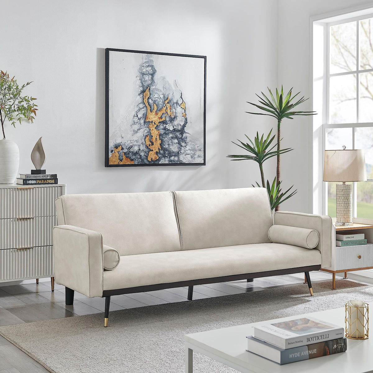 Jenna Suede Sofa Bed 3 Seater Living Room | Cream