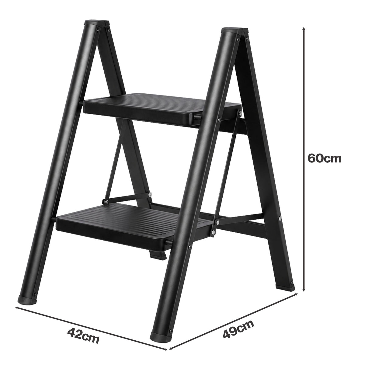 Small Step Ladder Foldable 150kg Carbon Steel Kitchen Steps Black | Black