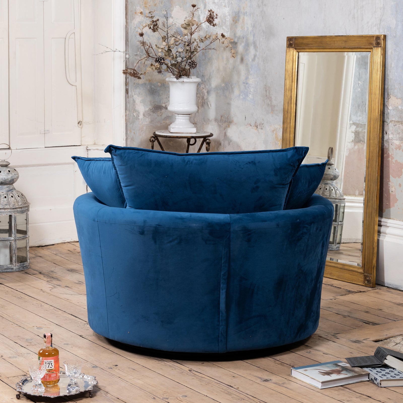 Havana Velvet Swivel Base Cuddle Chair | Blue