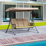 3 Seat Metal Fabric Backyard Balcony Patio Swing Chair | Brown