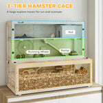 3 Tier Wooden Hamster Cage With Hut, Wheel, Ramps, 100 X 50 X 84 Cm | Natural