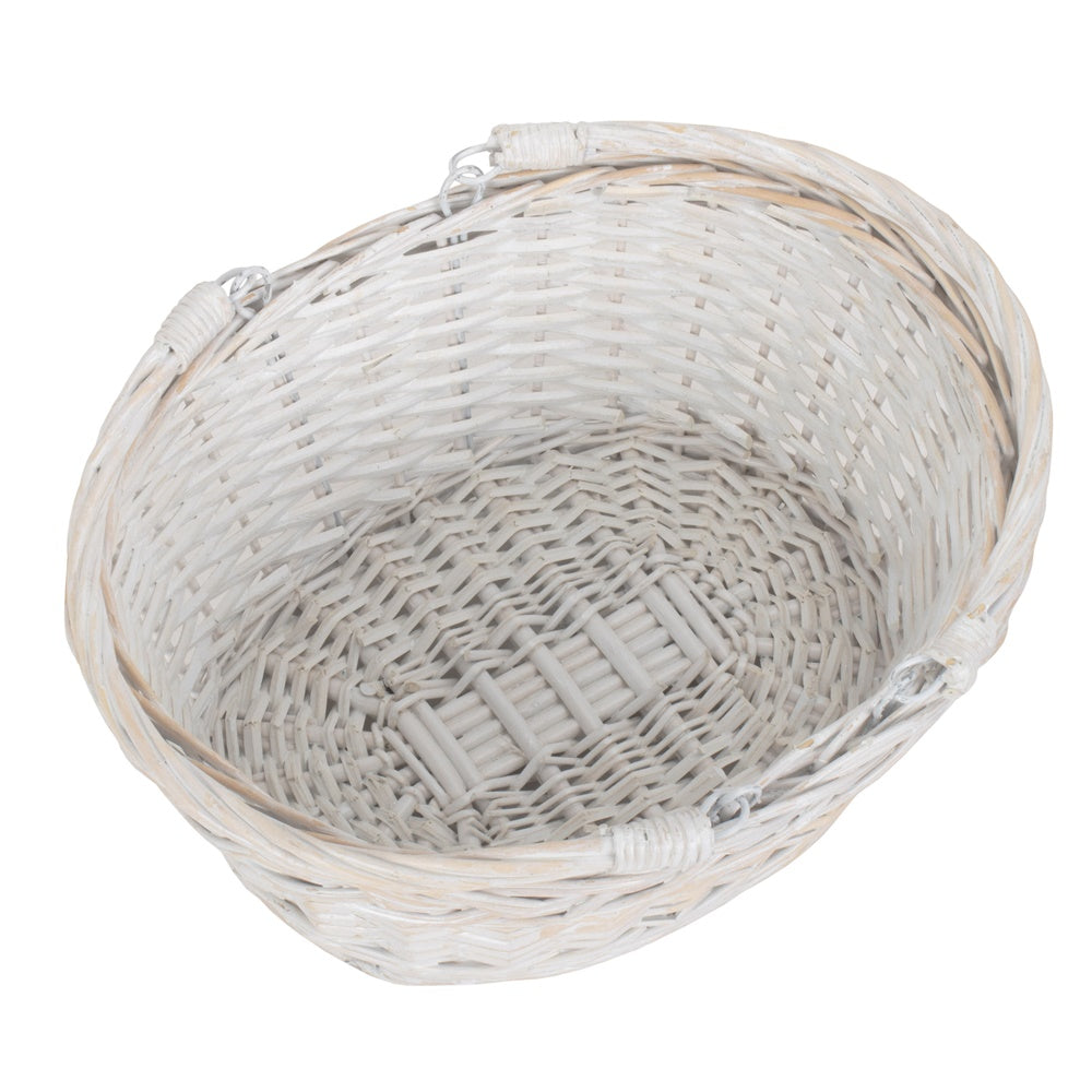 White Painted Wicker Swing Handle Shopping Basket | Small | White