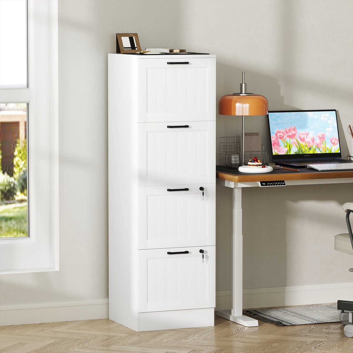 HOMCOM 4 Drawer File Cabinet With Lock And Adjustable Hanging Bars