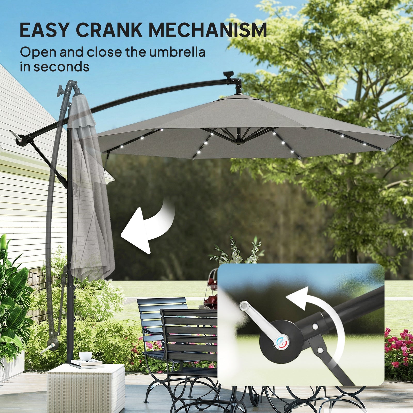 3 M Cantilever Parasol Solar Led Lights | Light Grey