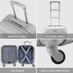 45x36x20cm Lightweight Underseat Cabin Carry On Suitcase - 100+ Airline Approved - Hard Shell Luggage - 4 Wheels | 45 x 36 x 20cm | Silver