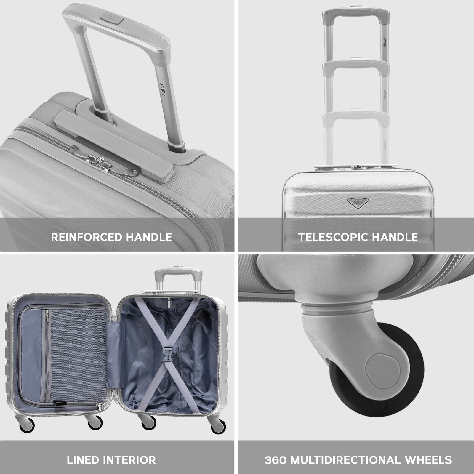 45x36x20cm Lightweight Underseat Cabin Carry On Suitcase - 100+ Airline Approved - Hard Shell Luggage - 4 Wheels | 45 x 36 x 20cm | Silver