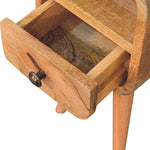 Solid Wood Extra Mini Oak-ish Curved Bedside, 1 Drawer And Open Slot, Beige